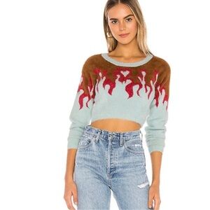For Love & Lemons Flame Mohair Sweater Bonfire Size small fuzzy cropped revolve